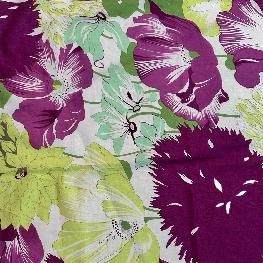 BURBERRY ~ Authenticated Purple and Green Floral Scarf 100% Cotton